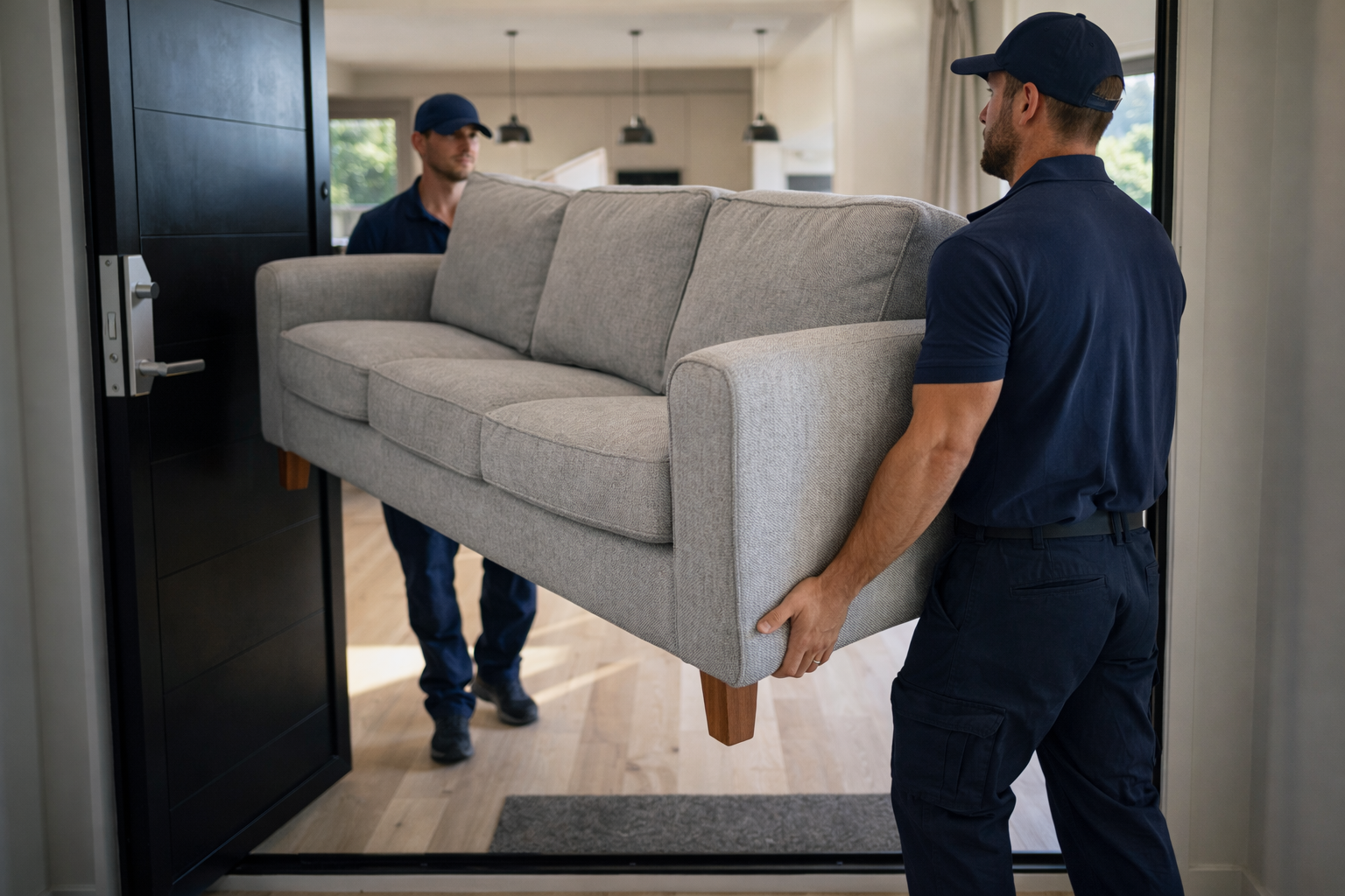 Professional movers lifting furniture